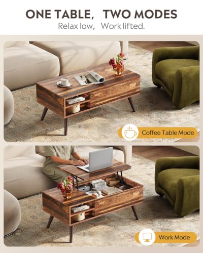 Lift Top Coffee Table with Hidden Storage (Classic Brown / 39" with Shelf)