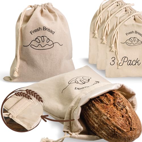 3 Pack Linen Bread Bags for Homemade Bread (3 Count)