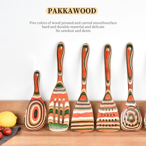 Pakkawood 7 Piece Red Wooden Cooking Utensils (7 PCS Red)