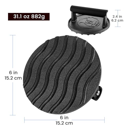Cast Iron Smash Burger Press with Heat Resistant Handle