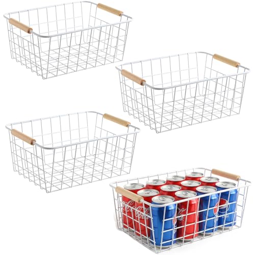 Kitchen Wire Baskets Farmhouse Decor Metal Food Storage Organizer (White / 4 Pack Small)