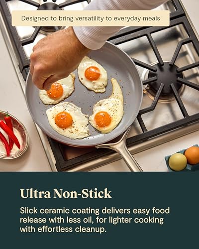 Non Stick Ceramic Frying Pan with Glass Lid (1x 10.5 IN / Cream)