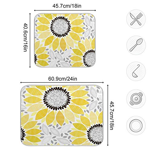 Super Absorbent Dish Drying Mat (Sunflowers / 16" x 18")