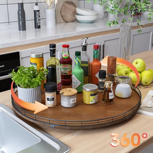 24 Inch Extra Large Farmhouse Oak Lazy Susan Organizer