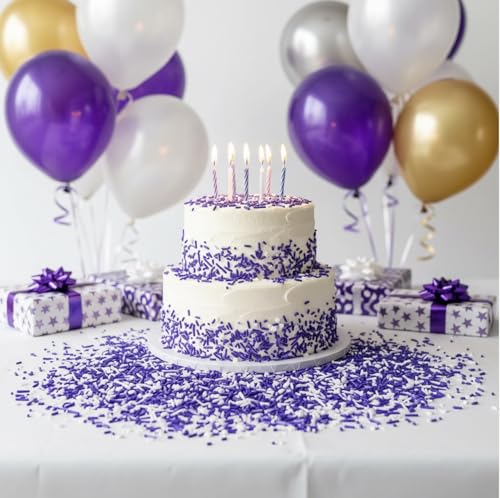 Sprinkles Edible Cake and Cupcake Sprinkles with Assorted Shapes and Sizes for Parties (Purple White)