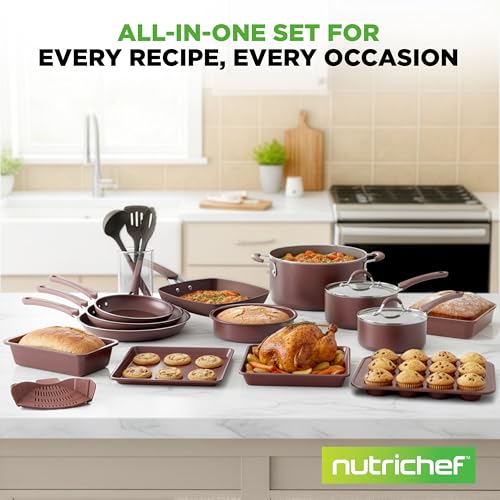 20 Piece Professional Home Kitchen Cookware and Bakeware (Brown)