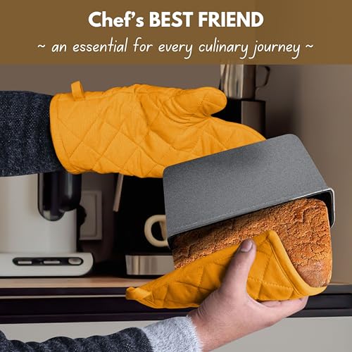 4 Piece Set 2 Oven Mitts & 2 Potholders (Mustard Yellow)