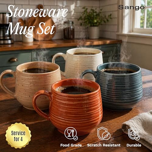 17.5 oz Stoneware Coffee Mugs Set of 4 (Rustic Mix / Mug Set)