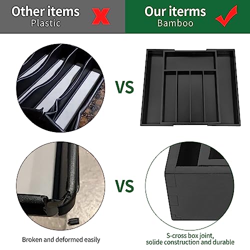Bamboo Silverware Drawer Organizer (Black / Small)