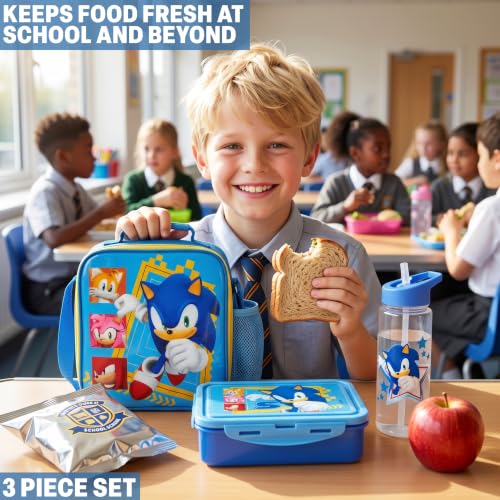 Sonic the Hedgehog Boys Lunch Box 3Pc Set (Blue/Multi Sonic)