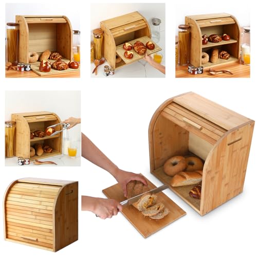 2 Layer Bamboo Bread Box for Kitchen Organizer (Bamboo / Large)