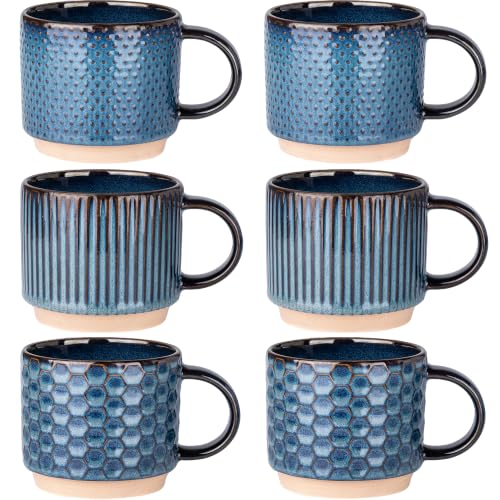 12 OZ Stackable Coffee Mugs Set of 6 (Deep Sea / 12 Ounce(6PCS))