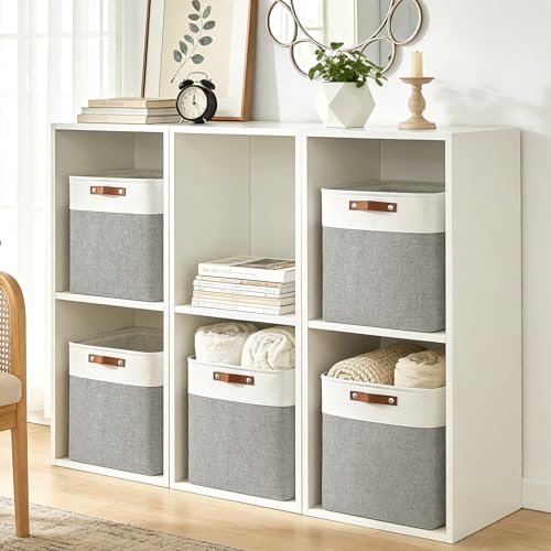 Large Fabric Storage Baskets (Gray / Off-White / Extra Large -17"x12"x15")
