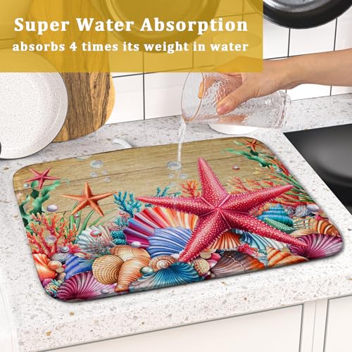 Dish Drying Mat for Kitchen Counter (Beach Starfish 0317 / 18" x 16")