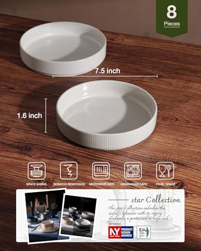 Star 7.5" Pasta Bowls Set of 8 (White - Full Glaze Matte / 8 pcs)