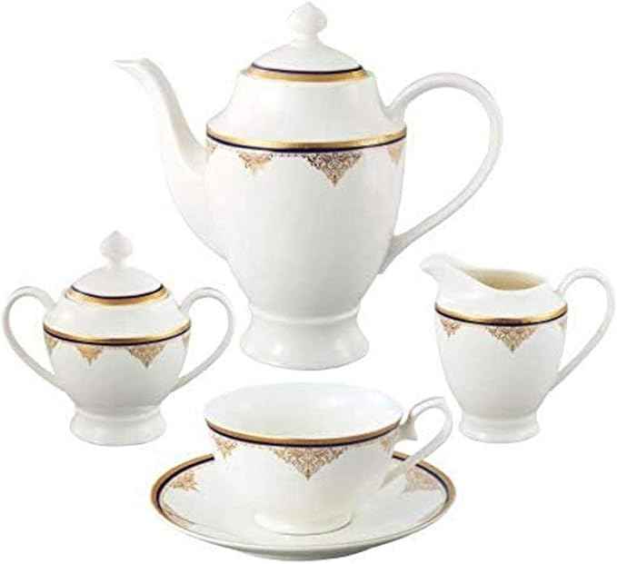 Lorren Home Trends La Luna Collection Bone China 57-Piece 24K Gold Dinnerware Set, Blue, Service for 8