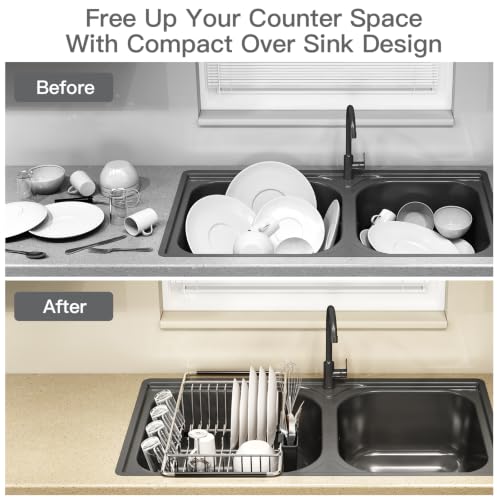 Expandable Dish Drying Rack Over Sink with Anti (Silver / For 11.5"-16" W Sink with Cup Holder)