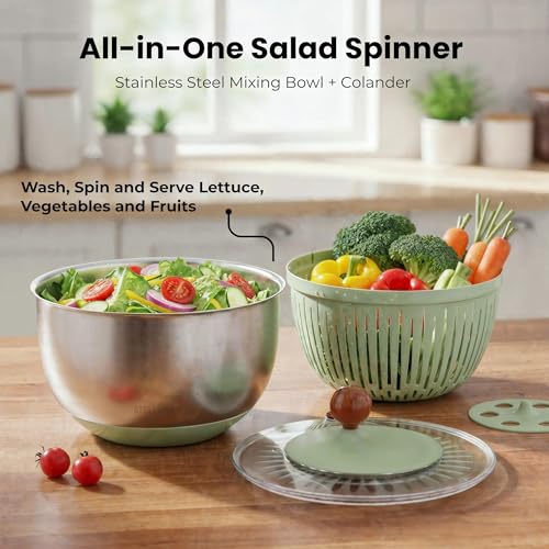 Large Stainless Steel Salad Spinner 5.3QT