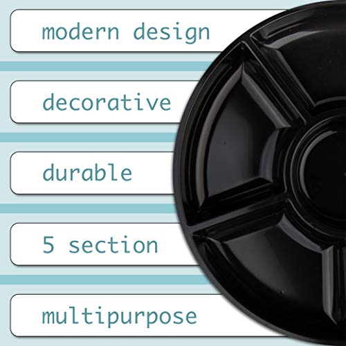 6 Sectional Round Plastic Serving Tray (Black)