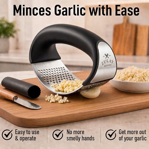 Stainless Steel Garlic Press Rocker Set (Black)