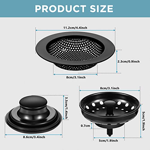 3 Pcs Sink Plug Stopper Disposal Drain Strainer (Black)