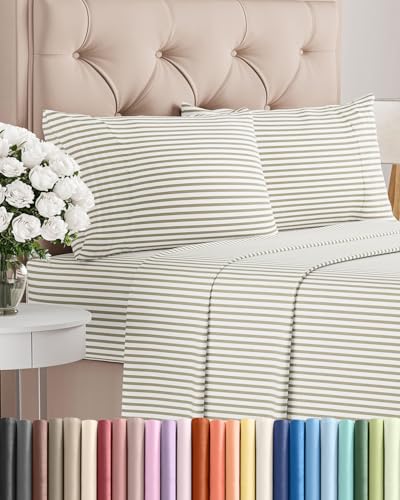 Cal King Size 4 Piece Sheet Set (44 - Beige Stripes 2 / California King)