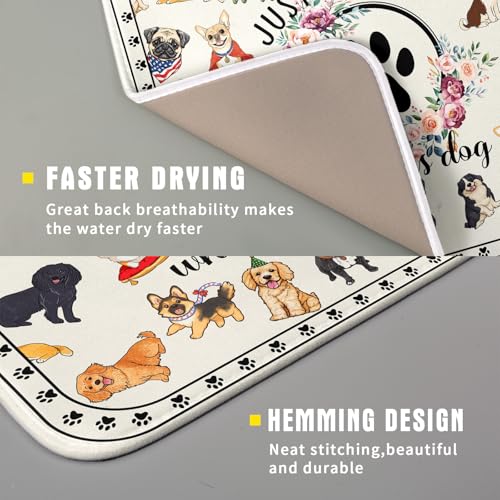 Cute Dog Dish Drying Mat Absorbent Printed Drying Pad for Pet Lover (Dog Family White / 18" x 16")