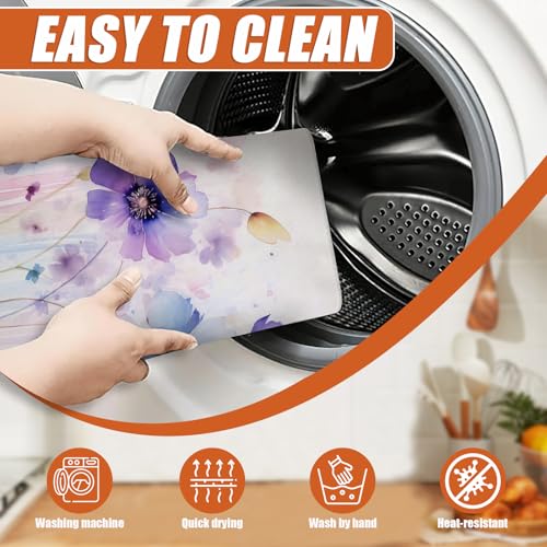 Watercolor Flowers Dish Drying Mat for Kitchen Counter Microfiber Absorbent Dish Kitchen Drying Mat Draining Reusable Washable for Dishes