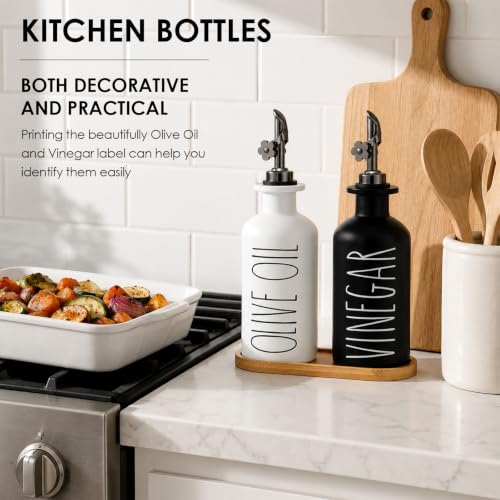 Premium Olive Oil Dispenser for Kitchen (Black&White+Tray / 11.8 fl oz)