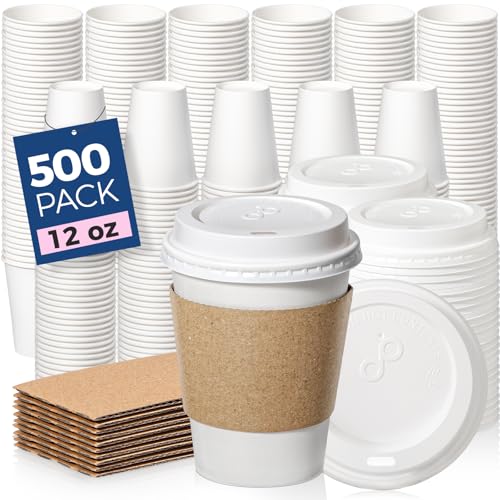 500 Pack 12 oz Disposable Coffee Cups with Lids (12 oz / Classic)