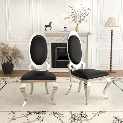 Modern Dining Chairs Set of 2 (Black/Silver / Set of 2)