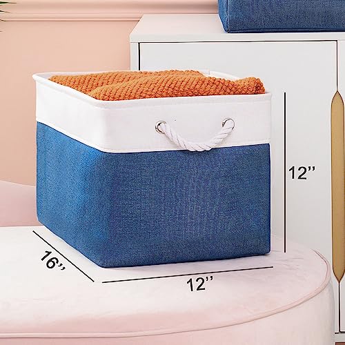 Organization and Storage for Organizing (White & Blue / 3PCS/Large Cube - 16L×12W×12H)