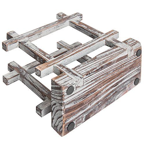Farmhouse Rustic Torched Wood Napkin Holder for Table with Cross