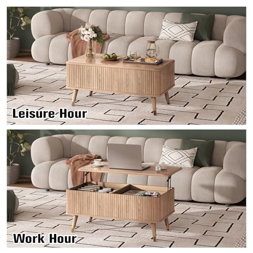 Lift Top Coffee Table with Storage for Living Room (Natural Oak)