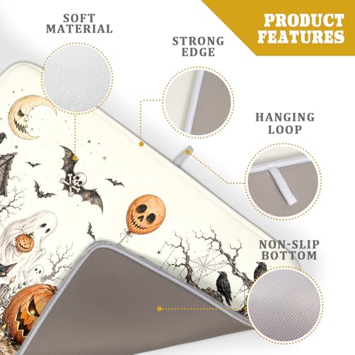 Halloween Pumpkin Ghost Dish Drying Mat Black Cat Microfiber Dishes Pad 18x24 Inch Holiday Dish Drainer Rack Mats for Kitchen Counter Sink (Pumpkin Ghost / 18x24 inch)