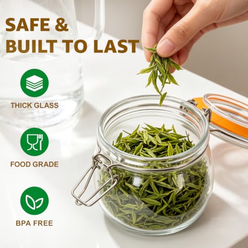Small Glass Storage Jars with Airtight Lids Wide Mouth 17 oz 6 Pack (Clear 17oz Square -6 sets)