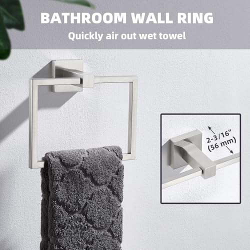 Square Towel Ring for Bathroom (Brushed Nickel)