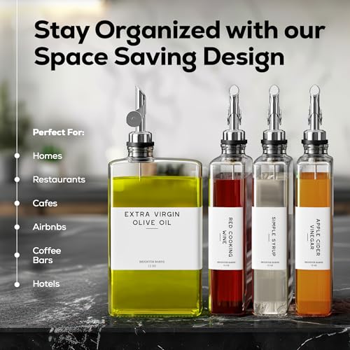 Glass Olive Oil Dispenser Bottle for Kitchen by Brighter Barns (Clear/Silver)