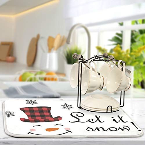 Super Absorbent Dish Drying Mat (Watercolor Cute Christmas Winter Snowman / 18" x 24")