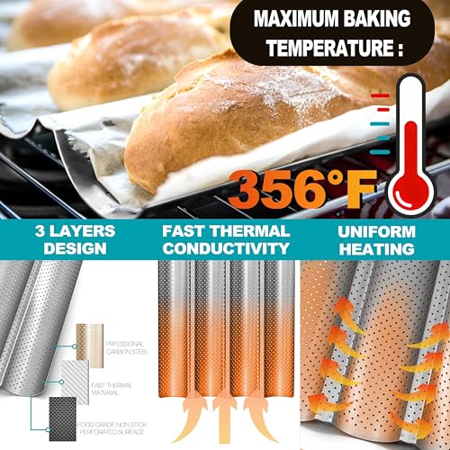 Nonstick French Baguette Bread Pan with Thick Professional Proofing Cloth Dough Couche