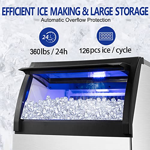 Commercial Ice Maker Machine 360LBS (Clear Ice Cubes - 360LBS/24H (8-15Mins))