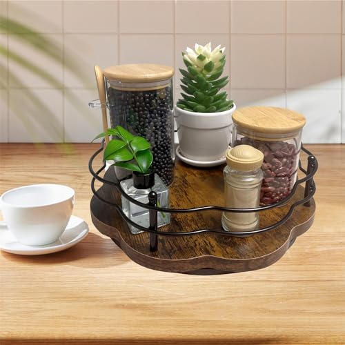 2 Pack 11" & 12" Wooden Lazy Susan Turntable with Higher Metal Sides (2 Count)