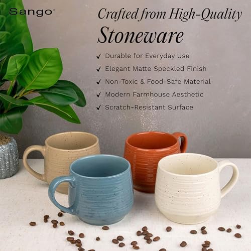 17.5 oz Stoneware Coffee Mugs Set of 4 (Rustic Mix / Mug Set)
