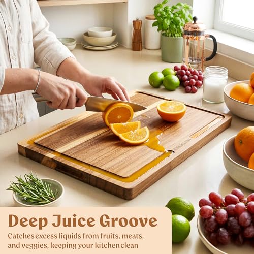 Acacia Wood Cutting Boards for Kitchen Set of 3 (Acacia Double Sided)