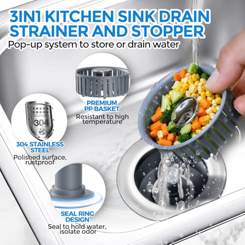 3 in 1 Kitchen Sink Stopper Strainer Basket Pop