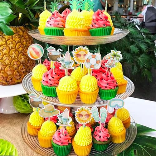 36Pcs Summer Beach Pool Cupcake Toppers Ball Sun Umbrella Diving Goggles Watermelon Water Gun Slippers Cupcake Picks Baby Shower Hawaii Theme Birthday Party Cake Decorations Supplies Multi (Multi 2)