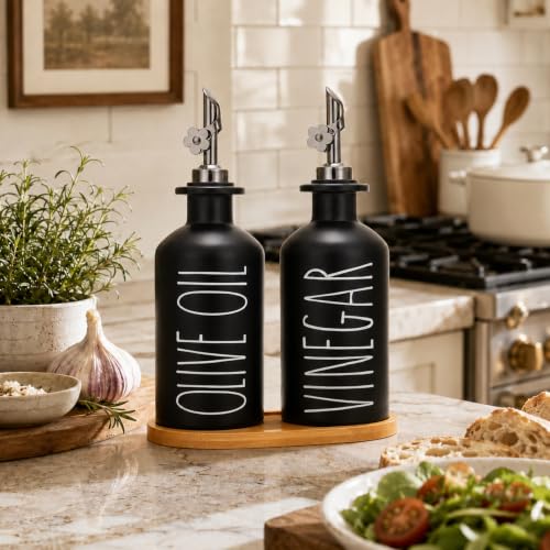 Premium Olive Oil Dispenser for Kitchen (Black+Tray / 11.8 fl oz)