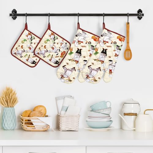 Chef Oven Mitts and Pot Holders Set (Chef / Oven Mitt x2 & Pot Holder x2)