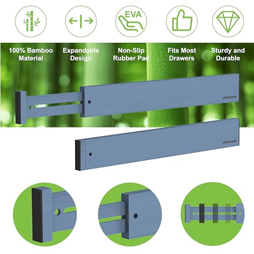 Expandable Bamboo Drawer Dividers (Blue)