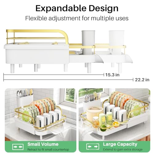 Expandable Dish Drying Rack for Small Kitchen Counter (Gold)